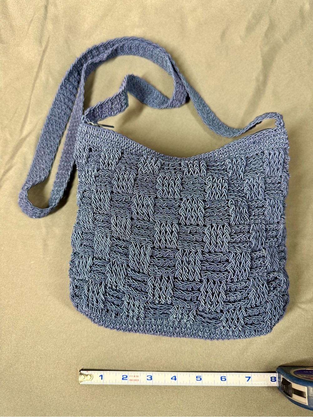 Handwoven Blue Crochet Shoulder Bag - Casual Everyday Crossbody